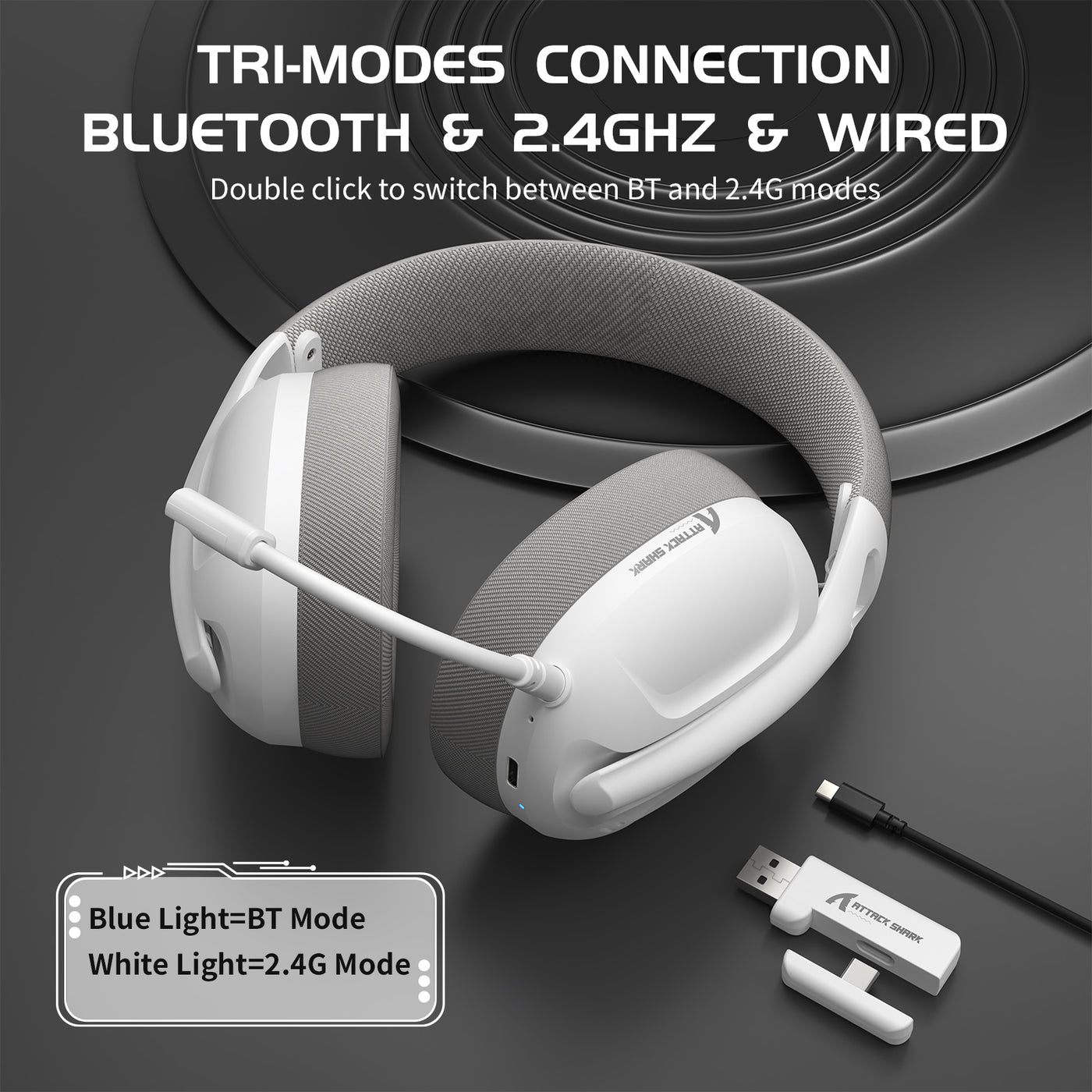 Attack Shark L80 Headphones with Bluetooth, 2.4GHz, and wired connection