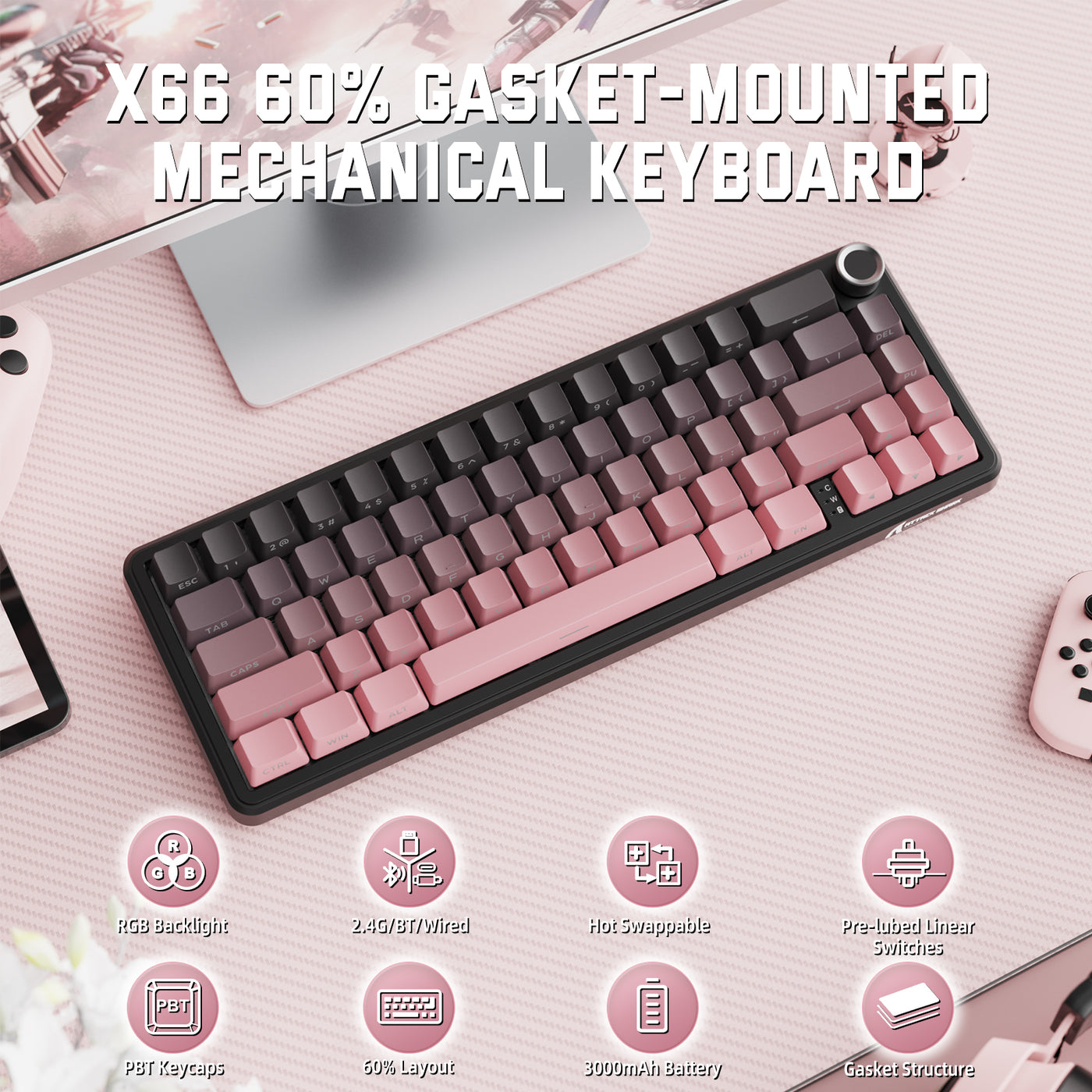 x66 60% gasket-mounted mechanical keyboard