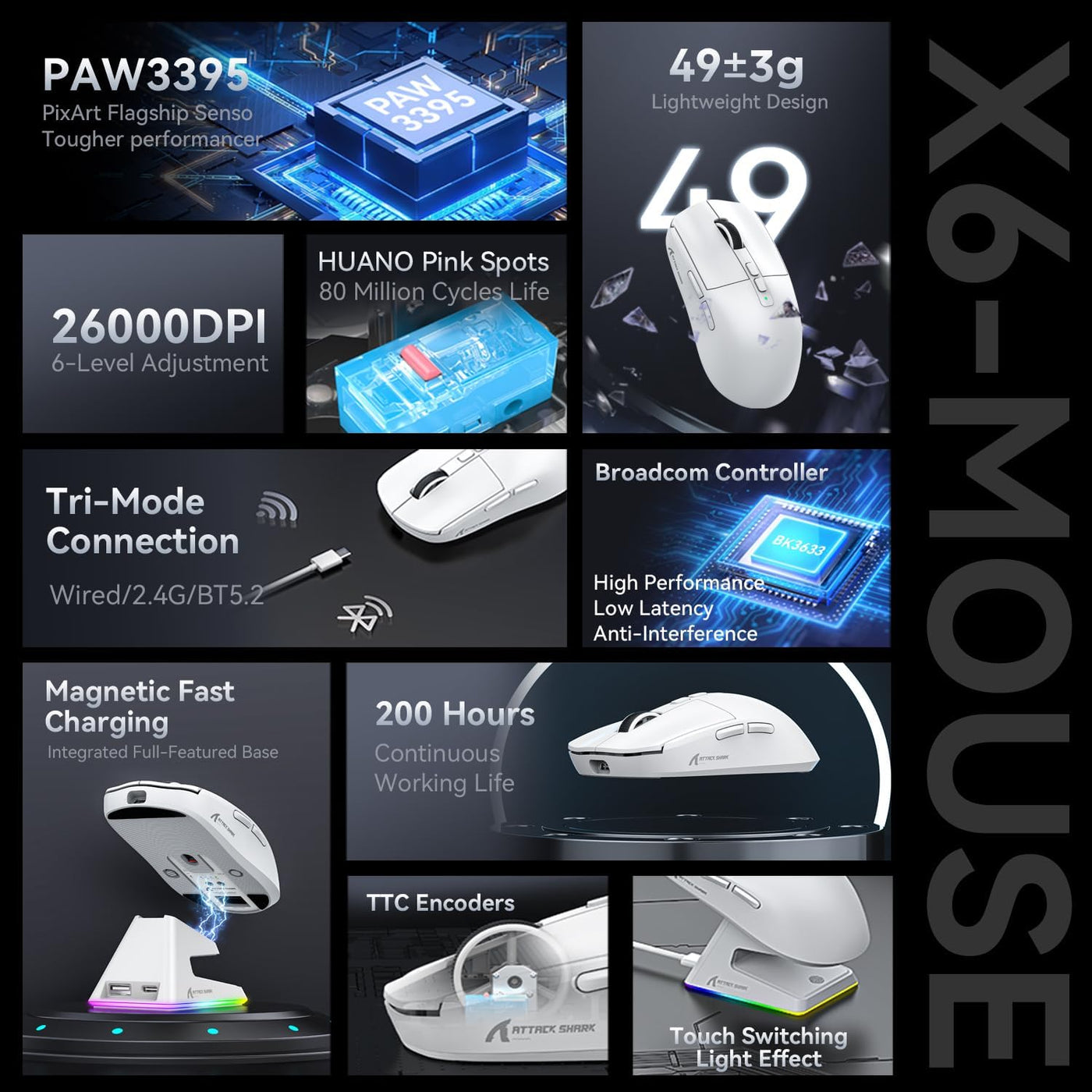 features and specifications of a attack shark x6 gaming mouse