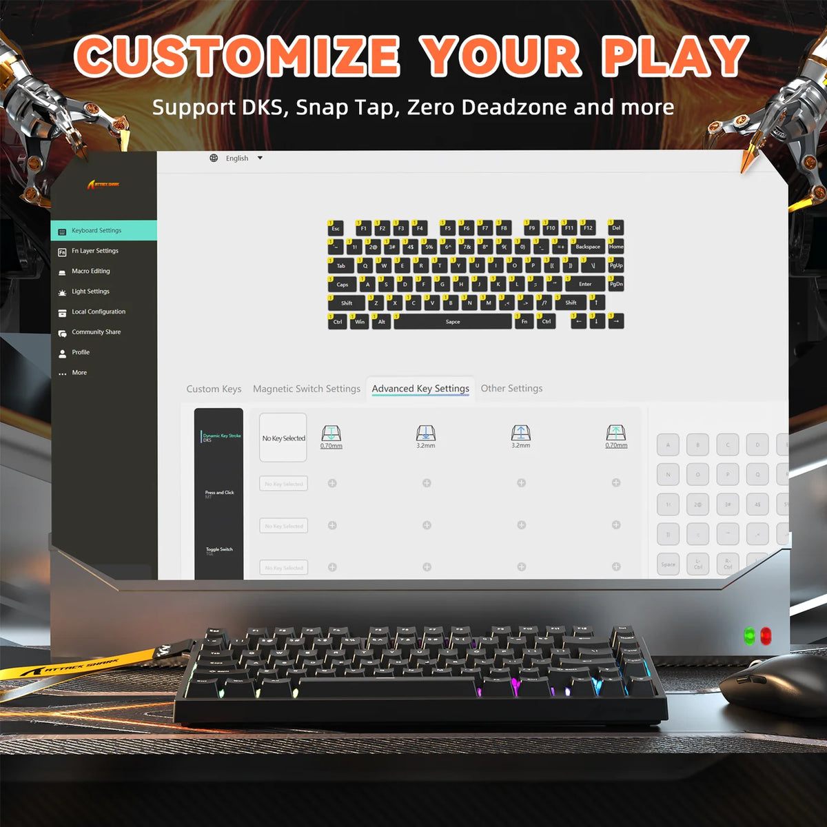 ATTACK SHARK R82 HE Moonlight magnetic gaming keyboard with customizable RGB lighting