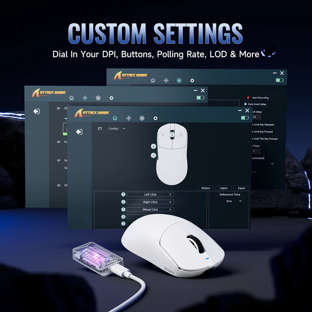 Attack Shark X8 Ultimate Black Esports Gaming Mouse with software and web driver