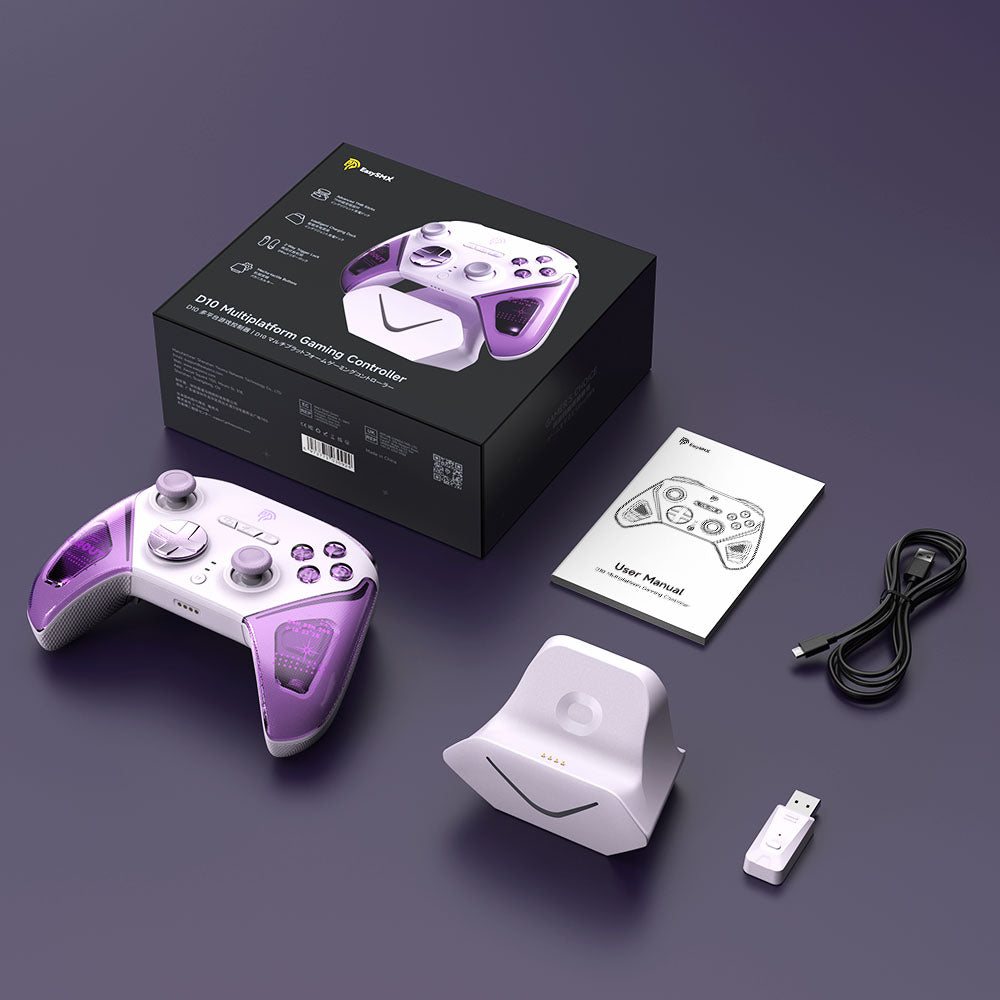 EasySMX D10 Wireless Gaming Controller with TMR sticks, Trigger Lock and Charging Dock for PC,Steam Deck,Switch,Android,iOS - Farout Purple