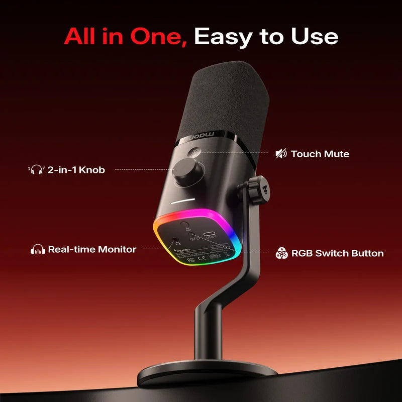 MAONO PD100W black USB-C microphone with dedicated mute button