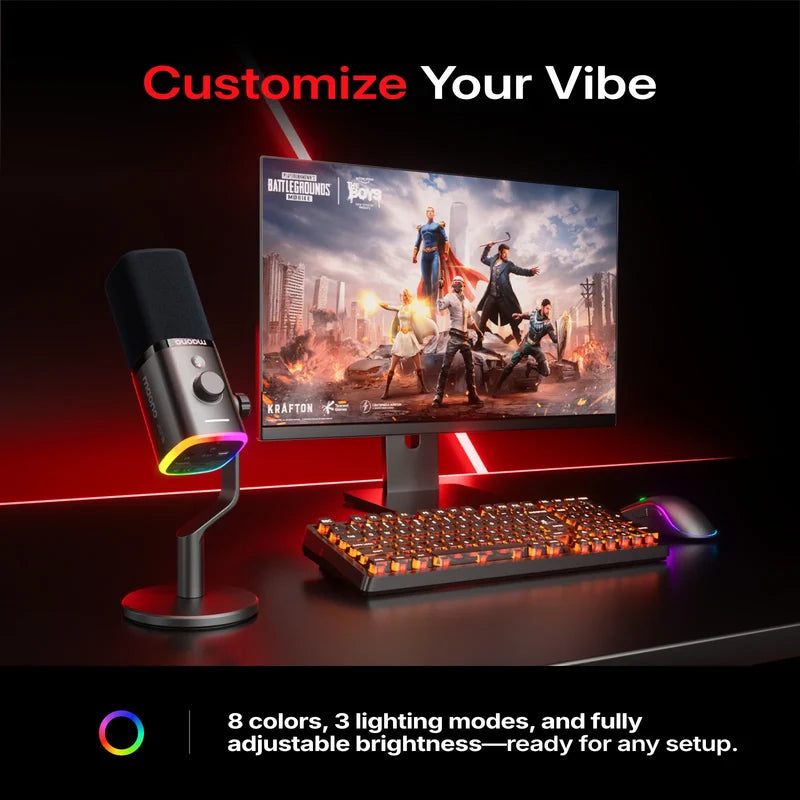 MAONO PD100W black wireless microphone with customizable RGB effects