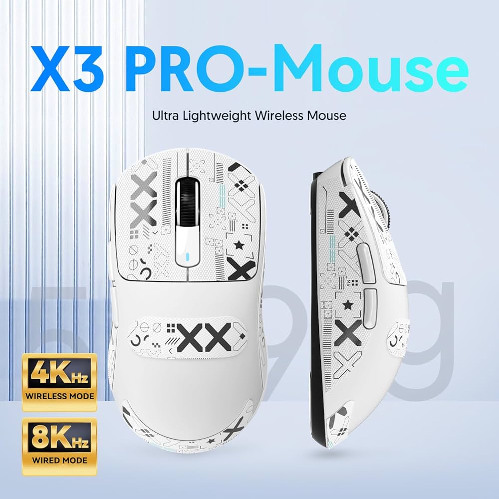 ATTACK SHARK X3 PRO 8K Gaming Mouse 8K Polling on Wireless Mode - PAWW3395 Sensor - White