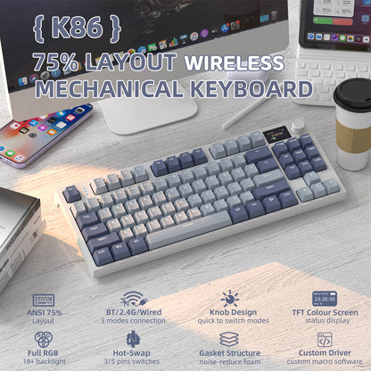 Attack Shark K86 75% layout wireless mechanical keyboard with TFT color display