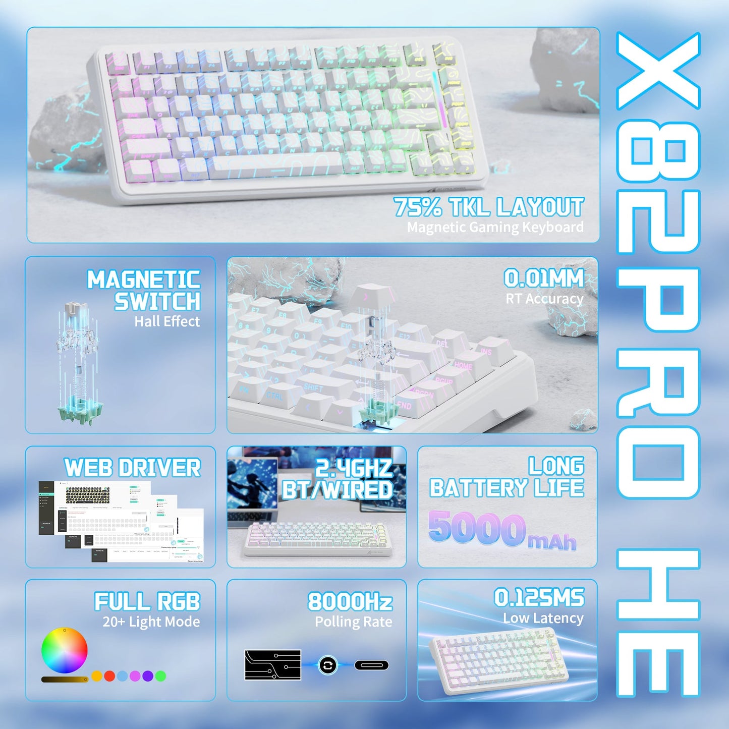 attack shark x82 pro he white contours
