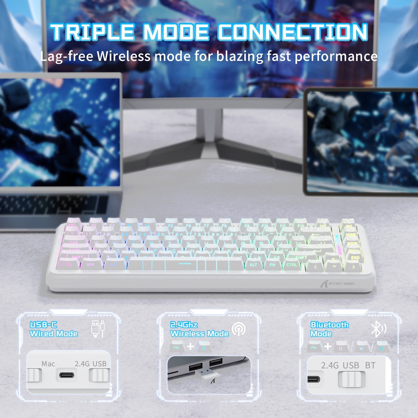 x82 pro he Mechanical keyboard with triple mode connection features