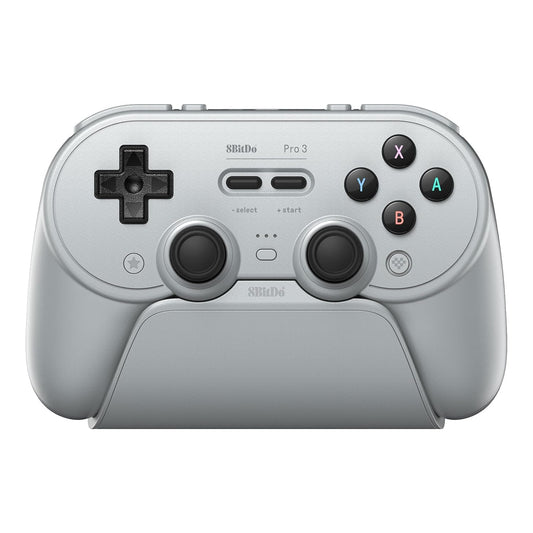 8BitDo Pro 3 Gray Wireless Gaming Controller with charging dock