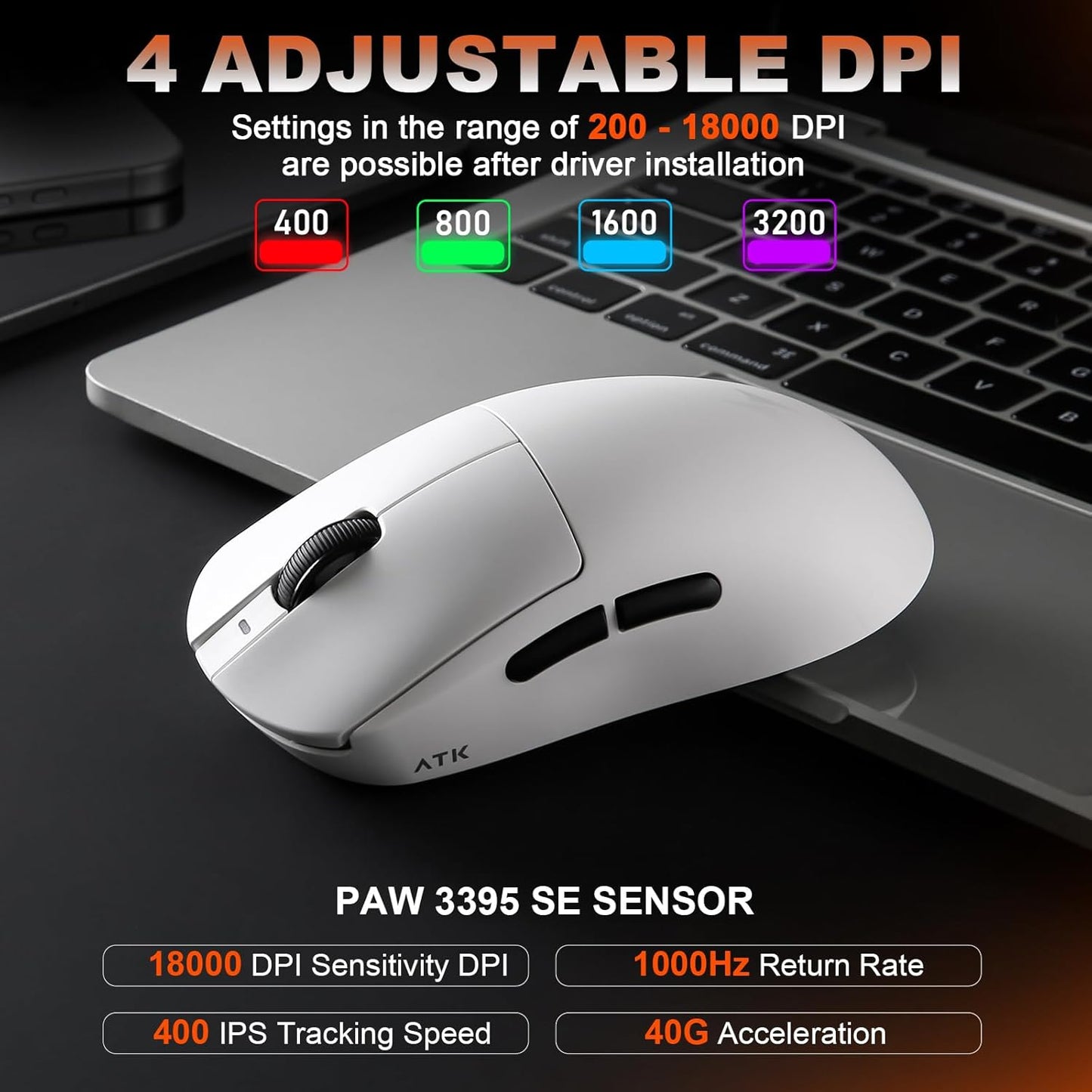 ATK A9 2.0 White 18K DPI Gaming Mouse
