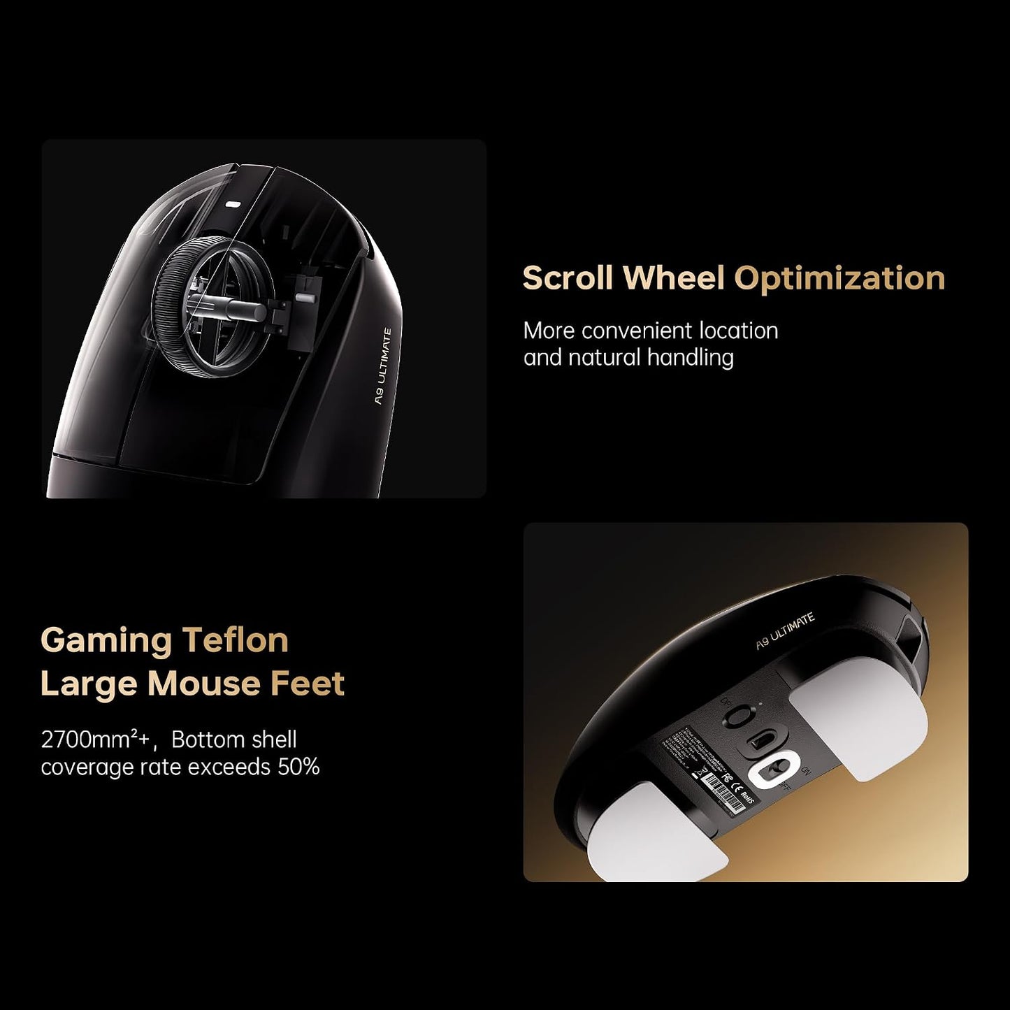 ATK Dragonfly A9 Ultimate+ TTC Gold Scroll wheel and Dual Layer PTFE Mouse Feet