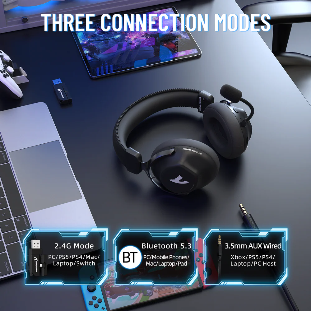 ATTACK SHARK L50 PRO tri mode gaming headset with 2.4GHz wireless and Bluetooth 5.3