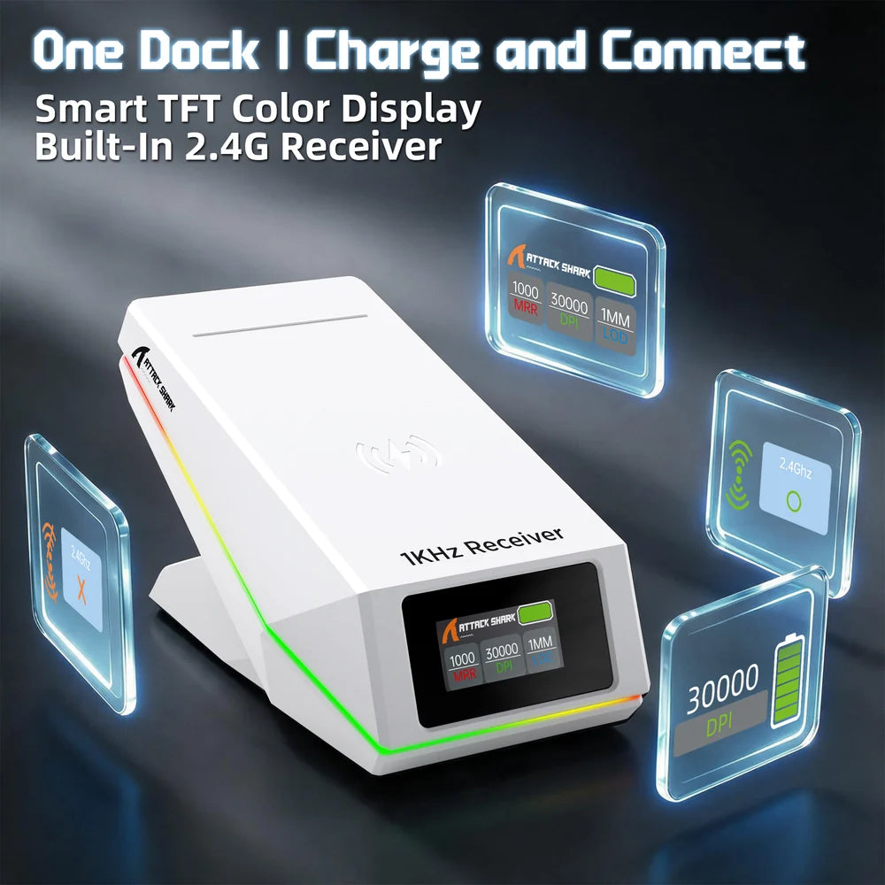 ATTACK SHARK X11 Pro V2 TFT display charging dock with real time mouse settings