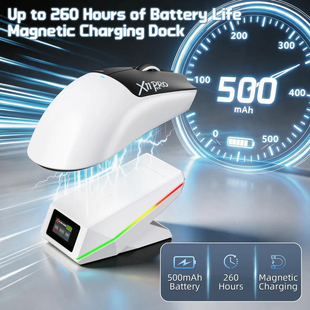 ATTACK SHARK X11 Pro V2 rechargeable gaming mouse with 500mAh battery