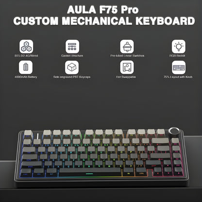 AULA F75 Pro Tri Mode Gasket Mount Mechanical Keyboard-Gradient Black