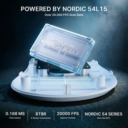 Attack Shark V8 White 42000 DPI Ergonomic Gaming Mouse Nordic 54L15 MCU