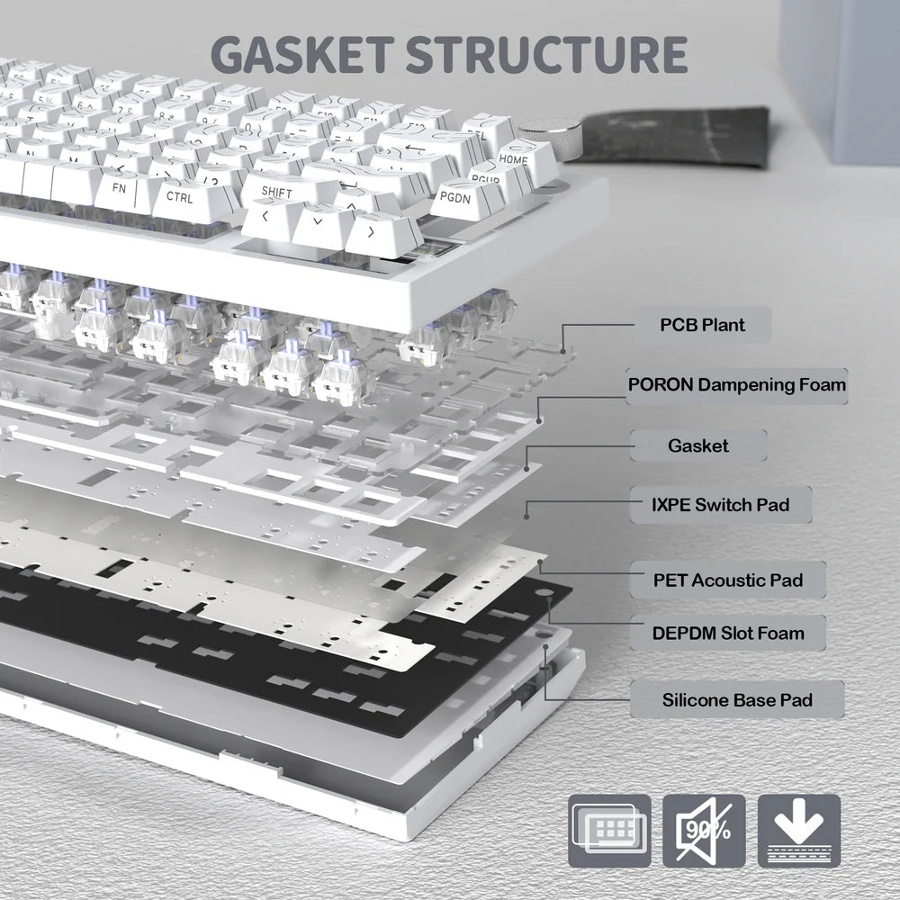 Attack Shark X820 Ultra White Contours Gasket Mount Mechanical Keyboard