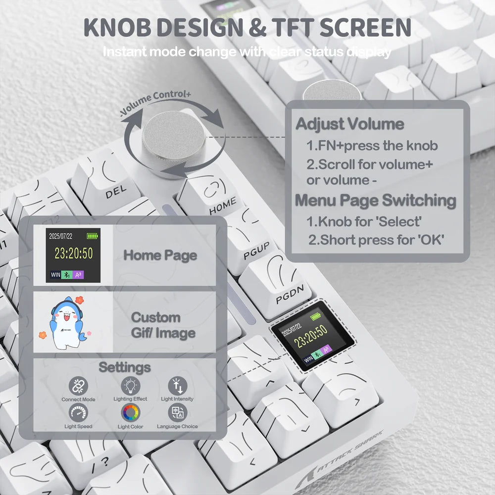 Attack Shark X820 Ultra White Contours TFT Smart Display Control Knob