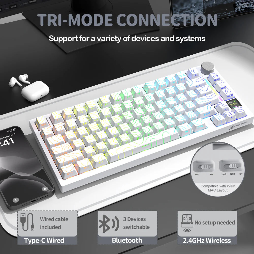 Attack Shark X820 Ultra White Contours Tri Mode Gaming Keyboard
