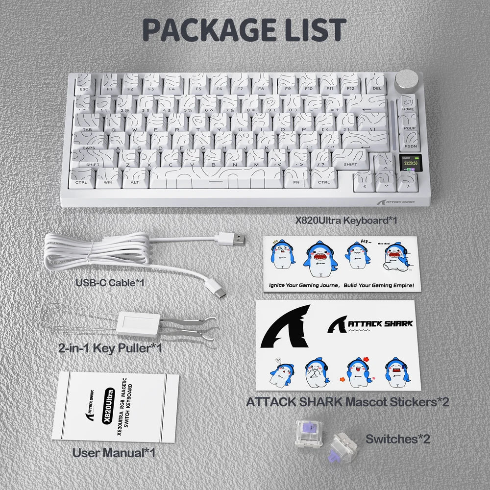 Attack Shark X820 Ultra White Contours wireless mechanical keyboardpacking list