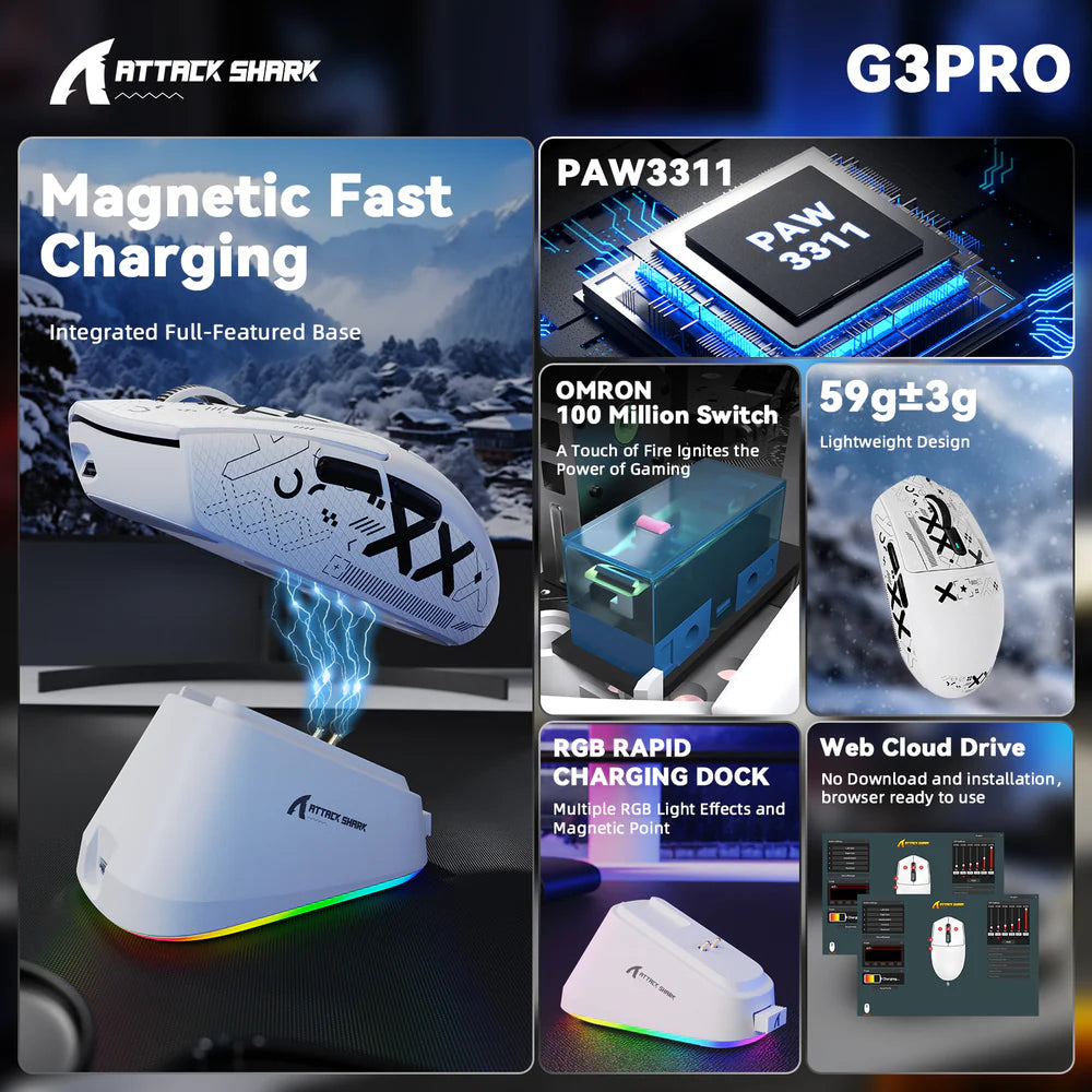 Attack Shark G3 Pro Tri Mode Wireless Gaming Mouse