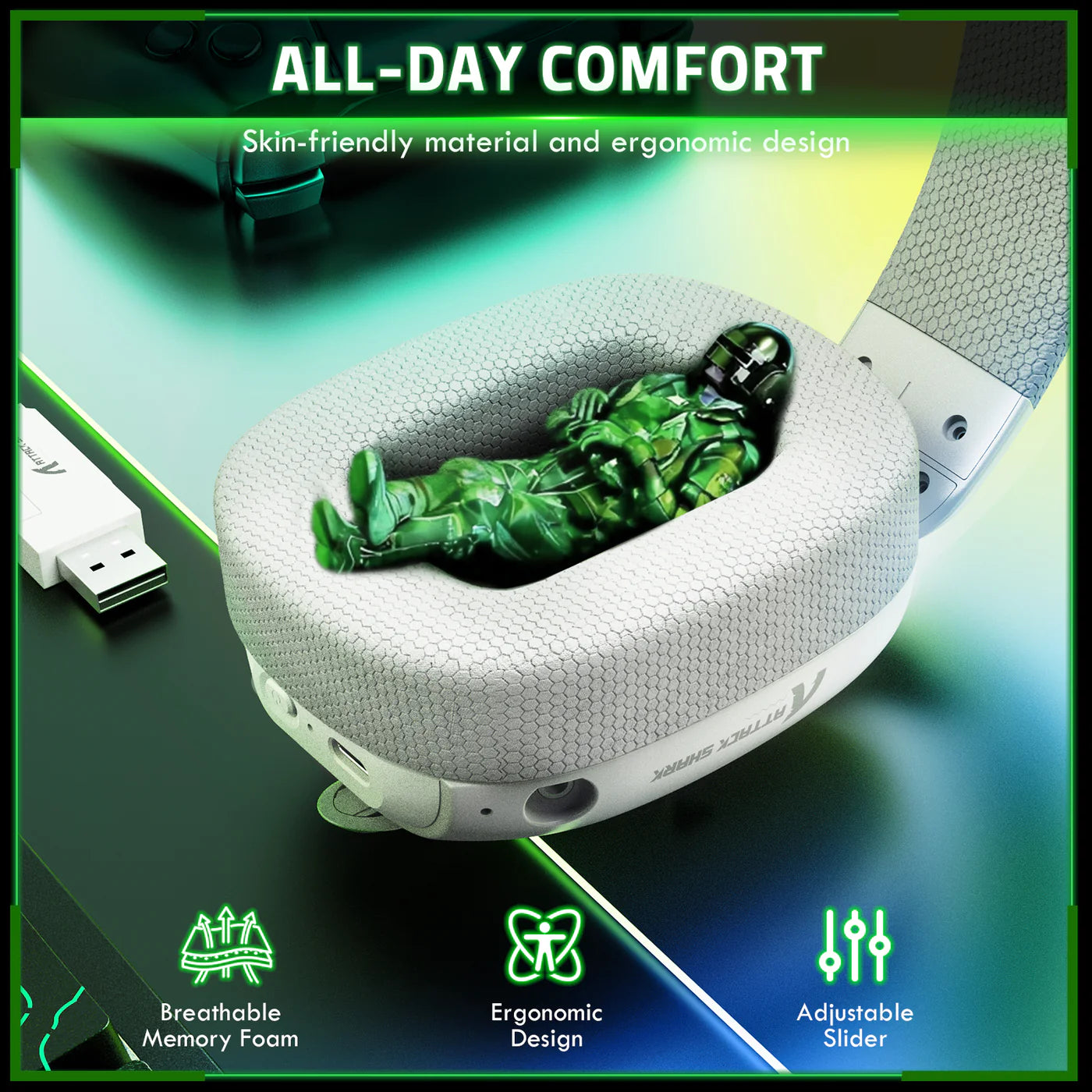 Attack Shark L80PRO wireless headset with Breathable memory foam skin friendly material