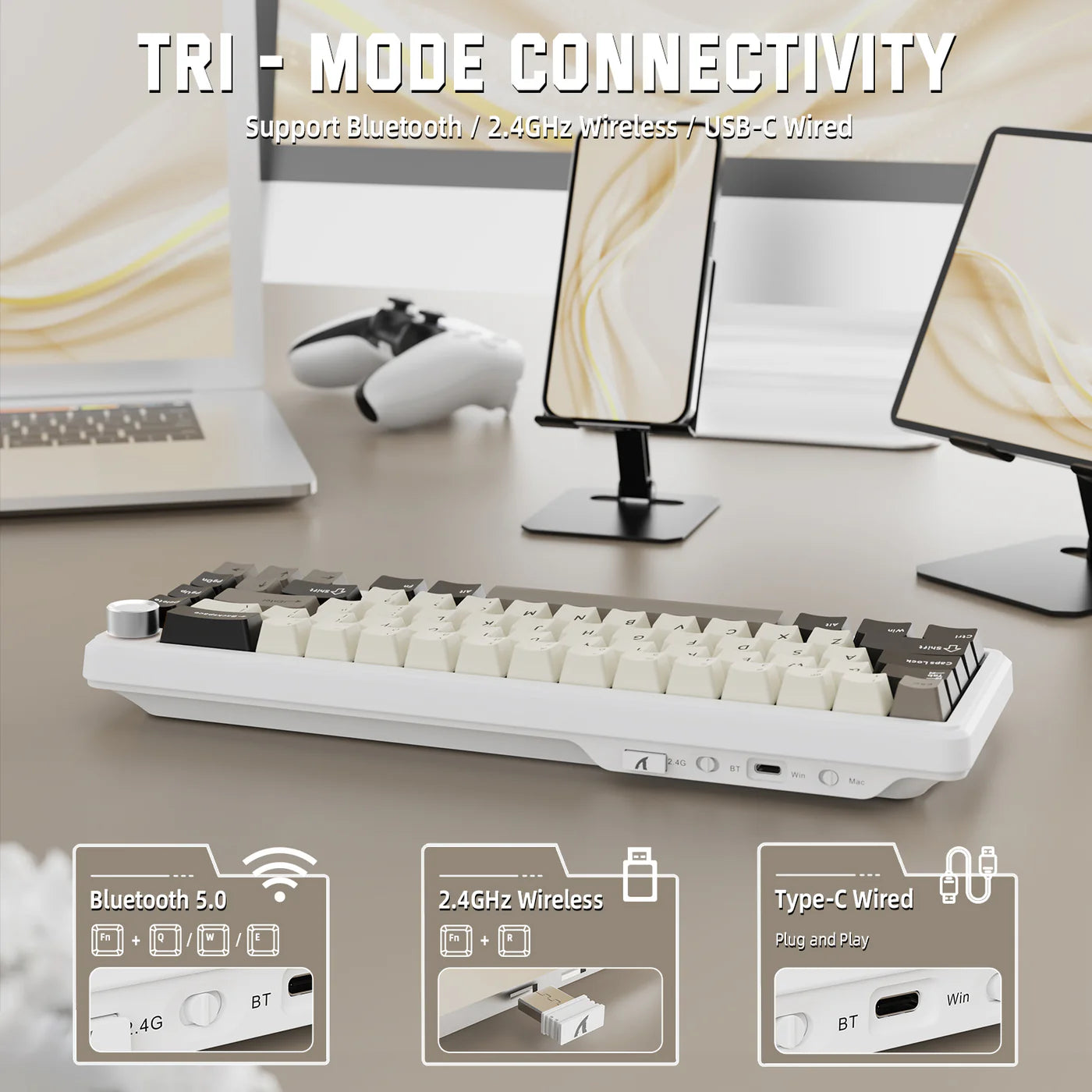 attack shark x66  tri mode connectivity Bluetooth 5.0 / 2.4GHz wireless / USB-C wired