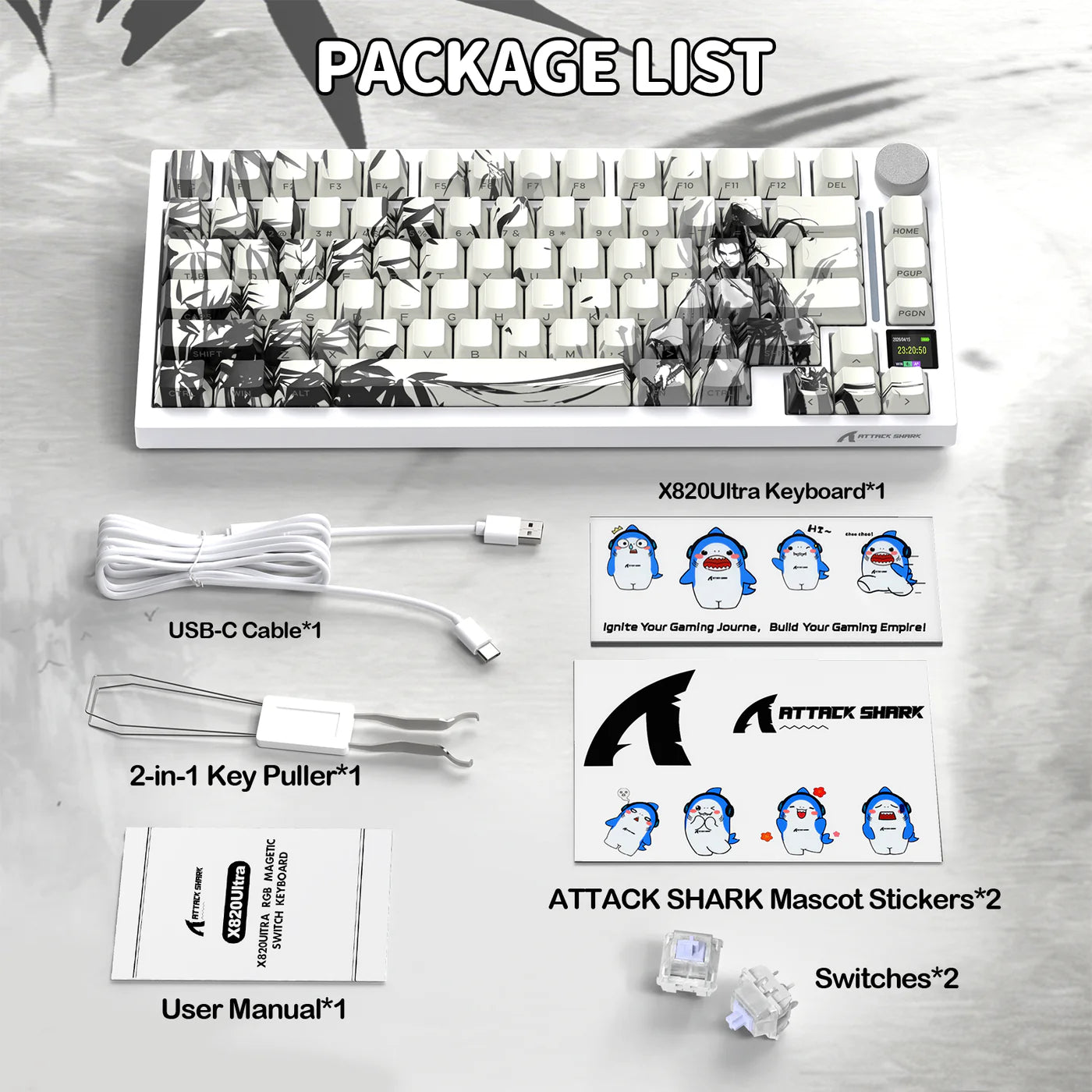 Attack Shark X820 Ultra Tri-Mode Wireless Gasket Mechanical Keyboard with TFT Display & Knob – Dark Warrior