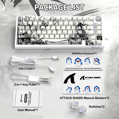 Attack Shark X820 Ultra Tri-Mode Wireless Gasket Mechanical Keyboard with TFT Display & Knob – Dark Warrior