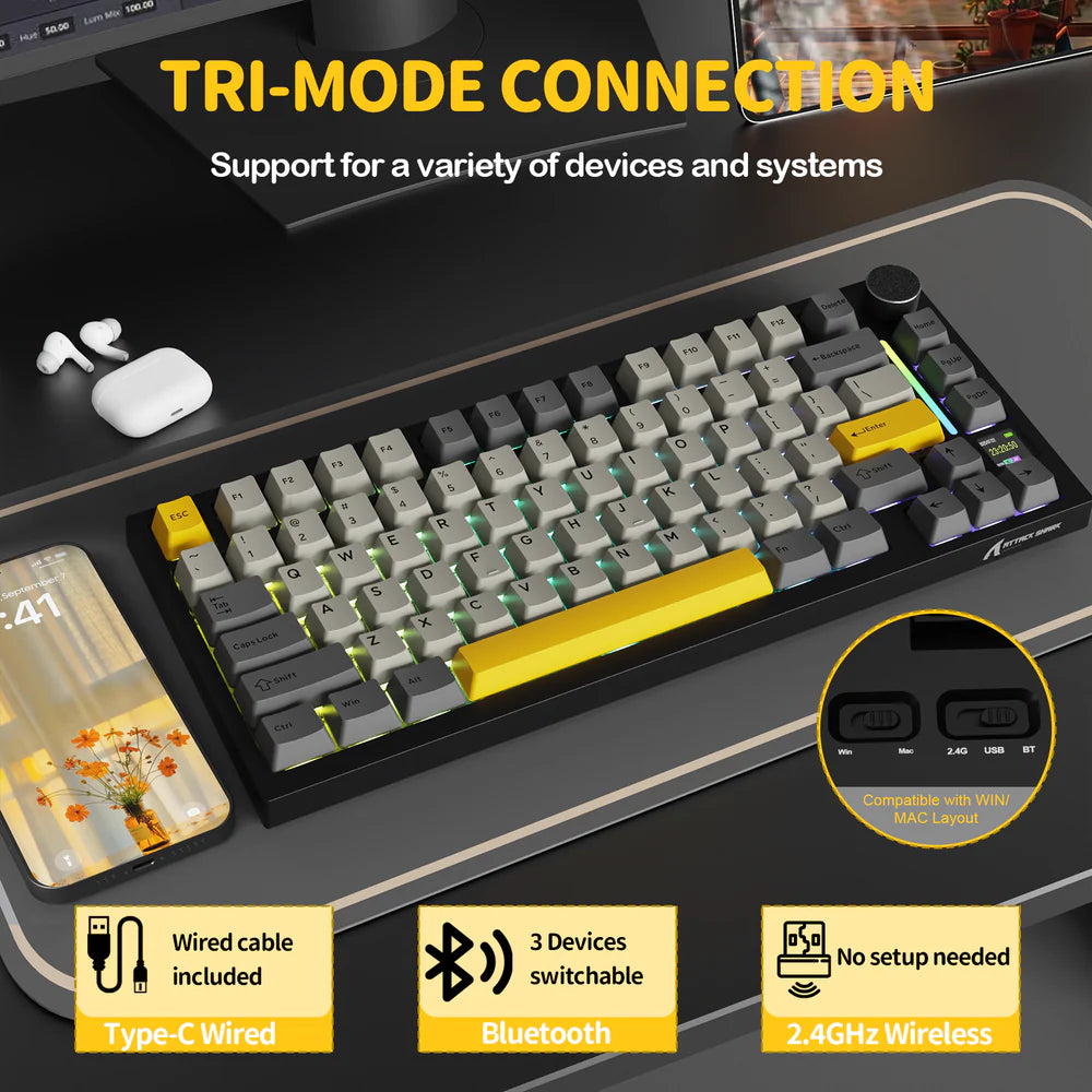 Attack Shark X820 Ultra Star Black Tri Mode Connection with TFT Smart Display Control Knob