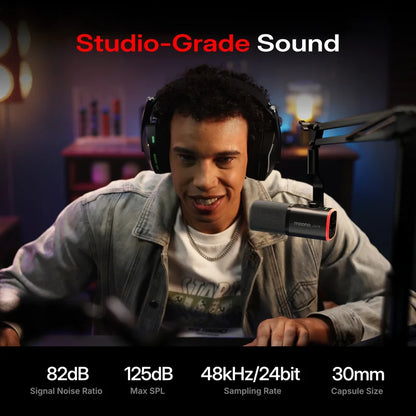 MAONO PD100W black streaming microphone with adjustable EQ and sound presets