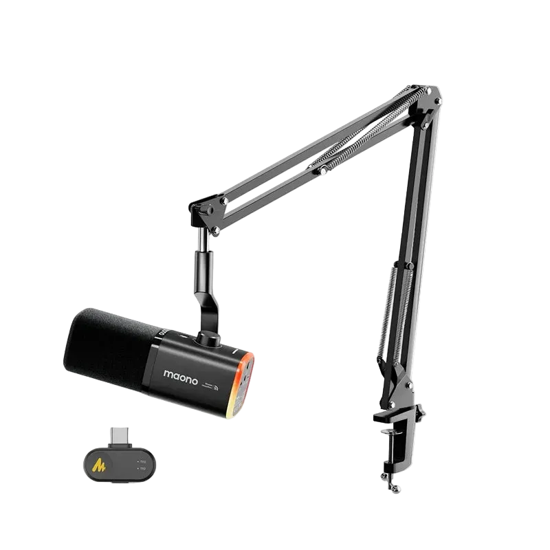 MAONO PD100W black wireless USB dynamic microphone with BA20 boom arm