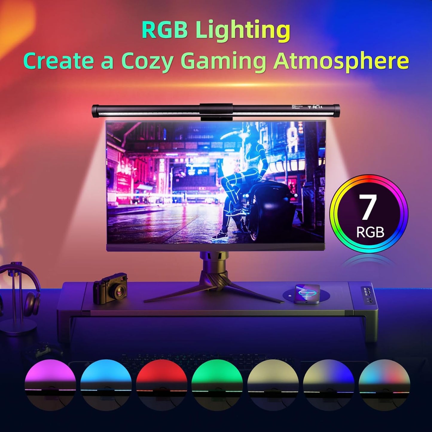 USB powered monitor light bar with magnetic holder on PC setup