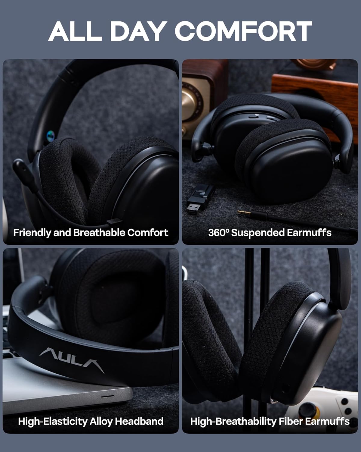 aula g7 pro breathable comfort and 360 suspended ear mufs fabric earmufs