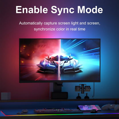 Smart Monitor Sync Backlight RGBIC Addressable USB LED Display Sync Light – Screen Sync, Music & Mic Mode, PC Software Controlled