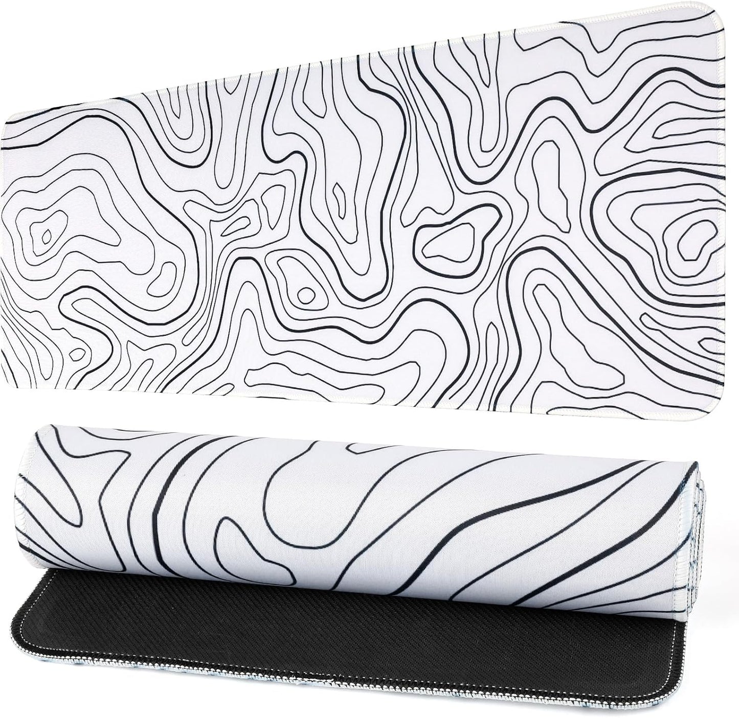 white topographic xxl extended gaming mousepad