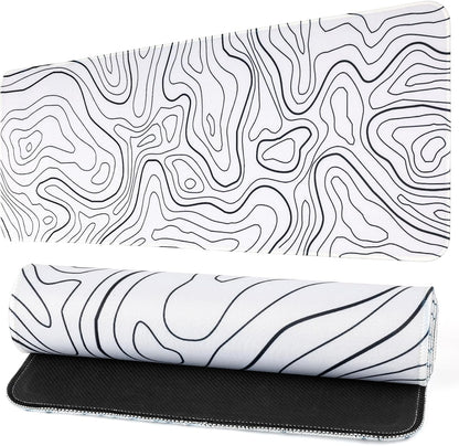 white topographic xxl extended gaming mousepad
